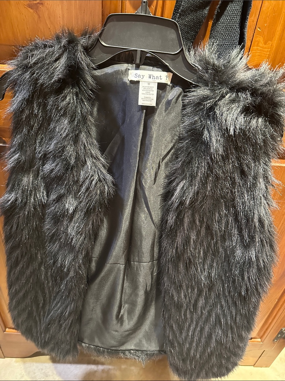 Say What? Women’s Black Faux Fur Teddy Vest